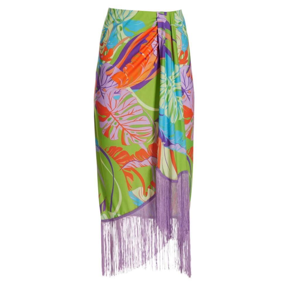 Boston Proper Cabo Leaves Print Fringe Skirt sz M - Picture 1 of 10